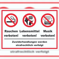 Aufkleber Essen Trinken Musik Rauchen verboten A3 (297x420mm)