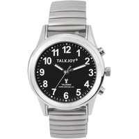 TalkJoy Premium Schwarzes Zifferblatt Funkuhr Herren Sprechende Uhr Metallzugarmband Armbanduhr Seniorenuhr Blindenuhr