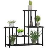 Pflanzenregal Mit 4 Stufen Mehrstöckiges Blumenregal, Pflanzenständer Für Garten, Balkon, Metall, Schwarz, 91x25x83cm