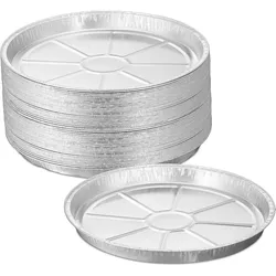 Relaxdays Aluschalen rund, 50er Set, H x D: 2,5 x 27,5 cm, Backform Linzertorte, Tropfschalen indirektes Grillen, silber