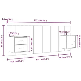vidaXL Kopfteil mit Nachttischen Betongrau Holzwerkstoff
