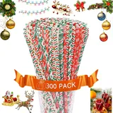 Bunte Papier Trinkhalme, 300 Stück Bunter Weihnachten Druck Trinkhalme, Bunter Weihnachten Druck, Strohhalme eignen sich für Party, Geburtstag, Hochzeit