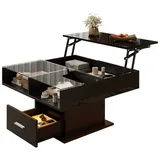 Fanttik Couchtisch Couchtisch höhenverstellbar Sofatisch mit Hebefunktion und Stauraum (1Tisch) schwarz