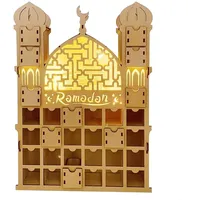 for HPLIVE Ramadan Adventskalender mit Licht, Holz Moschee Form Ramadan Kalender mit 30 Schubladen, Batteriebetrieben (nicht enthalten)