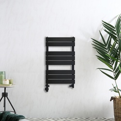 Design Handtuchheizkörper, Mischbetrieb, flache Heizlamellen - 825mmx450mm, Schwarz - Lustro