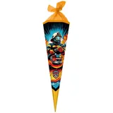 Goldbuch Schultüte 85 cm Feuerwache, Zuckertüte 6-eckig, Geschenktüte mit Feuerwehr-Motiv, Geschenkverpackung aus Lackkarton, Einschulungstüte mit gelbem Netzverschluss, ca. 85 x 24 x 20 cm