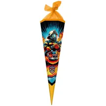 Goldbuch Schultüte 85 cm Feuerwache, Zuckertüte 6-eckig, Geschenktüte mit Feuerwehr-Motiv, Geschenkverpackung aus Lackkarton, Einschulungstüte mit gelbem Netzverschluss, ca. 85 x 24 x 20 cm