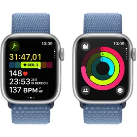 Apple Watch Series 9 GPS + Cellular 41 mm Aluminiumgehäuse silber, Sport Loop winterblau One Size