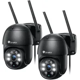 Ctronics PTZ Überwachungskamera Aussen WLAN, 2K Kabellose WiFi IP Kamera Outdoor mit Automatische Verfolgung, Personenerkennung, Nachtsicht in Farbe, 2-Wege Audio, IP66 Wasserdicht (2 St) (schwarz)