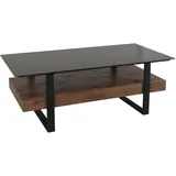 Mendler Couchtisch HWC-L88, Wohnzimmertisch Tisch, Ablage Eisen 43x120x60cm Sinterstein Marmor-Optik schwarz Holz dunkelbraun