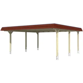 SKANHOLZ Doppelcarport Wendland 6,30 x 6,37 m nussbaum mit Aluminiumdach und Pfostenanker