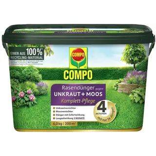 Compo Rasendünger gegen Unkraut+Moos 4in1 Komplett-Pflege 6 kg für 200 m2