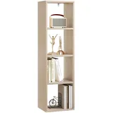 Woltu Bücherregal mit 4 Ebenen, Würfelregal Standregal, offenes Regal, Aufbewahrungsregal für Wohnzimmer Arbeitszimmer Kinderzimmer Büro, modern, 30x106,5x23,5 cm, helle Eiche, SK051hei