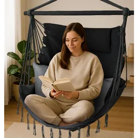 outtec Hängesessel, Schwarz, Weiß, Textil, 1-Sitzer, 100x130x75 cm, Gartenmöbel, Hängesessel