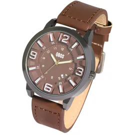 QBOS Herrenuhr mit Quarzwerk, analoger Anzeige und Datumsfunktion, Armband aus Kunstleder