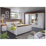 Lomadox Schlafzimmer Set SAVONA-69 in Kiefer massiv weiß mit honig, Bettgestell 180x200 cm