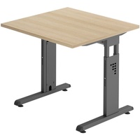 Hammerbacher Gradeo höhenverstellbarer Schreibtisch eiche quadratisch, C-Fuß-Gestell grau 80,0