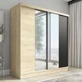 mebloland Schwebetürenschrank, 2-türig Schrank mit Spiegel DUO 200 (Weiß, Schwarz, Somona)