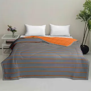Odot Bettdecke Ohne Bezug Sommer, 4,5 Tog Bettdecke Ohne Bezug Dünne Nutzbar Sommerbettdecke Leicht Doppelseitige Sommerdecke für Bett Sofa (Orange Streifen,135 * 200cm)