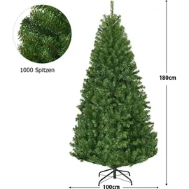 Costway 180cm LED Künstlicher Weihnachtsbaum mit 1000 PVC Spitzen, 350 LED, 11 Lichtmodi, 5 Farbwechsel & Metallständer Tannenbaum Christbaum Grün - Grün