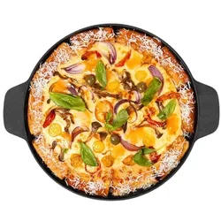 Alu Guss Pizza Brot Grill Pfanne Ø36cm Induktion Bratpfanne Handschuhe Braten