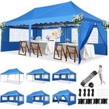 HOTEEL Pavillon 3x6 Faltpavillon 3x6 Wasserdicht Stabil, Partyzelt Faltbar Anti-Uv 50+ Pop Up Gartenpavillon mit 6 Seitenwänden, 4 Sandsäcke, Tasche mit Rollen, für Hochzeiten Partys Markt, Blau