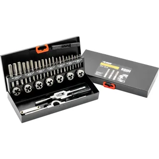BAER Gewindeschneider Set M3-M12 HSS-G | Gewindeschneidsatz Gewindebohrer & Schneideisen | Innen- und Außengewinde schneiden | Windeisen & Schneideisenhalter | Metallkassette