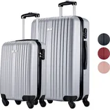 Slazenger Kofferset 2 Teilig - Handgepäck Koffer 26L und Reisekoffer 71L - Hartschalenkoffer - Silber - Grau