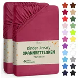 NatureMark Spannbettlaken Jersey 70 x 140 cm, Baumwolle, für Matratzen bis 20 cm Höhe, Bordeaux rot