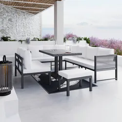 DiningLoungeset Pergolina Weiß Metall/Outdoorstoff +Abdeckung
