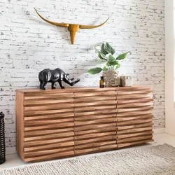 Kadima Design Sideboard Akazien-Massivholz, Natur-Baumkante, Landhaus-Stil. 160x43x75 cm