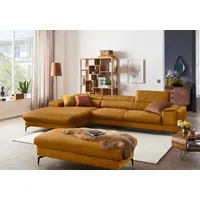 Ecksofa W.SCHILLIG "piedroo, Designsofa mit tollem Sitzkomfort, bequem und elegant, L-Form", gelb (brandy s37), B:343cm H:70cm T:193cm, Stoff S37 (100% Polyester): Luxus-Microfaser in Lederoptik, Sofas, Kopfteilverstellung, wahlweise mit Sitztiefenverstellung, Breite 343cm