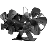 Kaminventilator 10 Blätter Mit 2 Motoren Kamin Ofen Ventilator Kaminbesteck Kaminöfen Wärmebetriebener Ofenventilator ohne Strom, höherer Luftstrom, umweltfreundlicher Hitzebetriebener (Black)