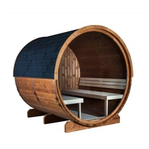 sentiotec Kaski 240 View Canopy Fasssauna Außensauna Gartensauna aus Thermo-Kiefer Ø 220 x 240 cm