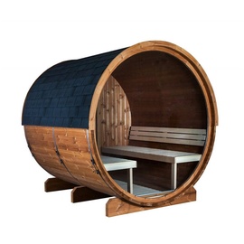 sentiotec Kaski 240 View Canopy Fasssauna Außensauna Gartensauna aus Thermo-Kiefer Ø 220 x 240 cm