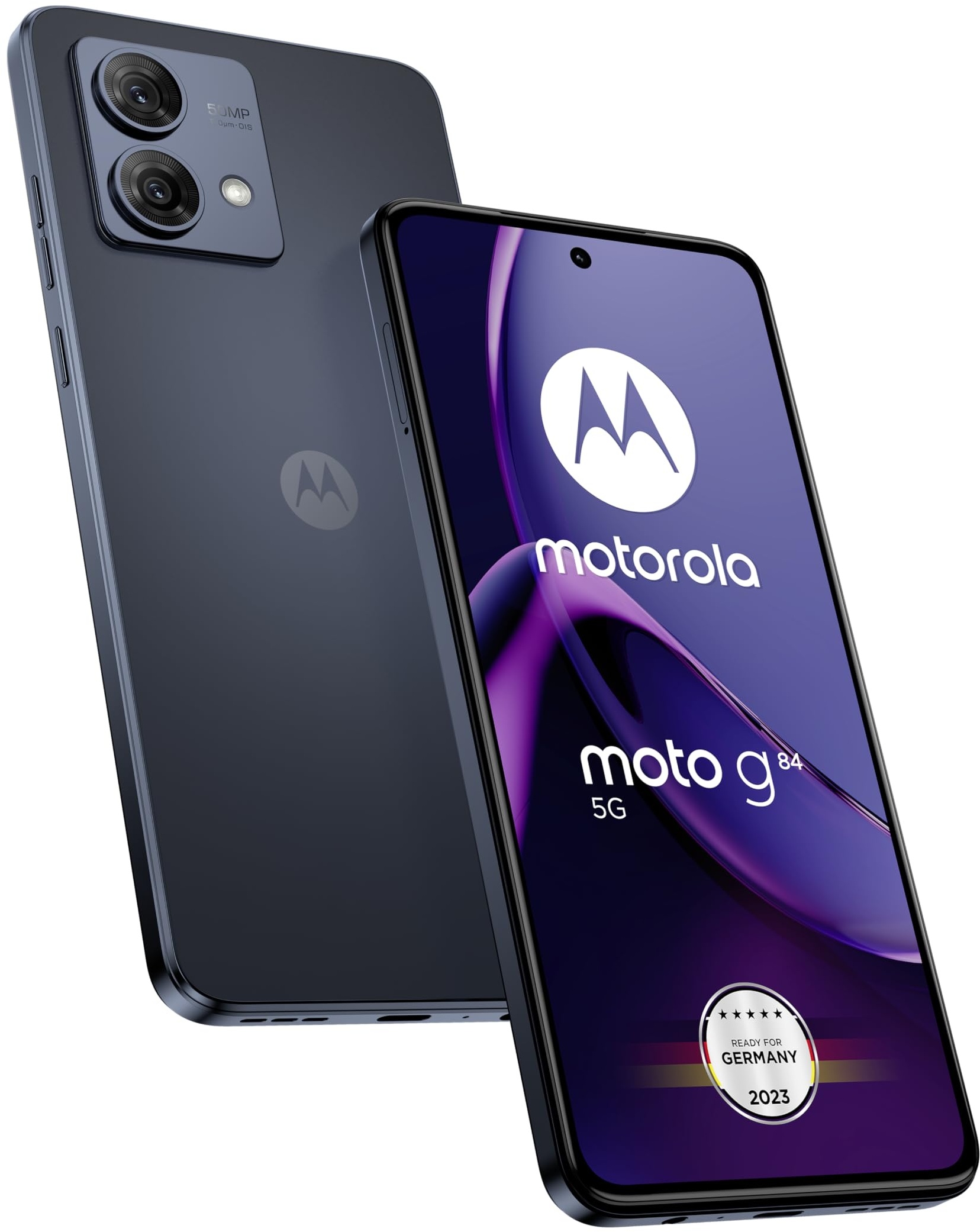 Motorola Moto g84 5G (6,5'-FHD+-Display, 50-MP-Dual-Kamera, 12/256 GB, 5000 mAh, Android 13) Midnight Blue inkl. Schutzcover + KFZ-Adapter [Exklusiv bei Amazon]