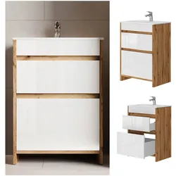 Vicco Waschbecken mit Unterschrank Detmold Eiche Weiß 60 cm