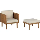 Beliani Lounge Sessel Baratti Polyester 65 x 76 x 65 cm Hellbraun mit Ottomane