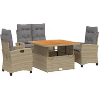 VidaXL 4-tlg. Garten-Essgruppe mit Kissen Beige Poly Rattan