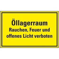 Aufkleber I Hinweisschild Öllagerraum - Rauchen, Feuer...verboten, Folie, selbstklebend, 300x200mm