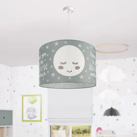 Paco Home Pendellampe Kinderzimmer Pendelleuchte Baby Lampenschirm Stoff Rund Sterne Kinderlampe E27