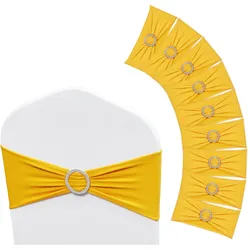VEVOR 50 Stück, Goldgelb, Stretch-Stuhlschärpen aus Spandex, Stuhlhussen & Stretch-Stuhlschärpen mit Runder Schnalle, Elastische Stuhlbänder, Passende Stuhldekoration für Hochzeiten, Feiertage