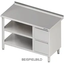 Stalgast Arbeitstisch mit Grund- und Zwischenboden, 1600x600x850 mm, mit 2er Schubladenblock rechts, ohne Aufkantung, verschweißt
