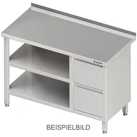 Stalgast Arbeitstisch mit Grund- und Zwischenboden, 1600x600x850 mm, mit 2er Schubladenblock rechts, ohne Aufkantung, verschweißt