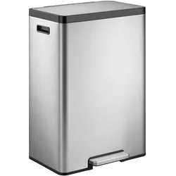 PROREGAL Rechteckiger Treteimer aus gebürstetem Edelstahl mit Soft-Close-Deckel & handlichen Kunststoffgriffen | 30 Liter, 64x29,5x36,5cm | Silber