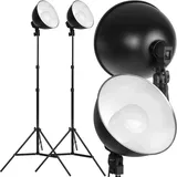 Tectake tectake® 2er-Set Studioleuchte, mit Lampenschirm und ausziehbarem Stativ, 6500K Dauerlicht, geringes Gewicht