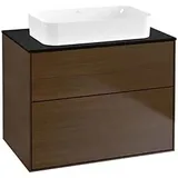 Villeroy & Boch Finion Waschtischunterschrank G63200GN 80x60,3x50,1mm, Wandbeleuchtung, Glass Black Matt, Walnut veneer