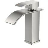 FORIOUS Wasserhahn Bad,Wasserfall Waschtischarmatur Einhandmischer Armatur Waschbecken mit Auslauf Höhe 110 MM,Wassersparend, Energiesparend,Brushed Nickel