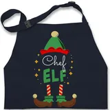Kinderschürze Schürze Kinder Jungen Mädchen - Weihnachtsschürze - Chef Elf mit Wunschtext Text I Weihnachtself I Weihnachtsmotiv - 7-14 Jahre - Navy Blau - elfen weihnachten weihnachts - 7-13 Jahre
