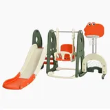 Costway 6 in 1 Kinder Spielplatz, Kinder Rutsche & Schaukel & Basketballkorb & Leiter & Fußballtor & Golfloch, Schaukelgerüst Gartenschaukel Kinderschaukel, Kinderrutsche Indoor Outdoor und